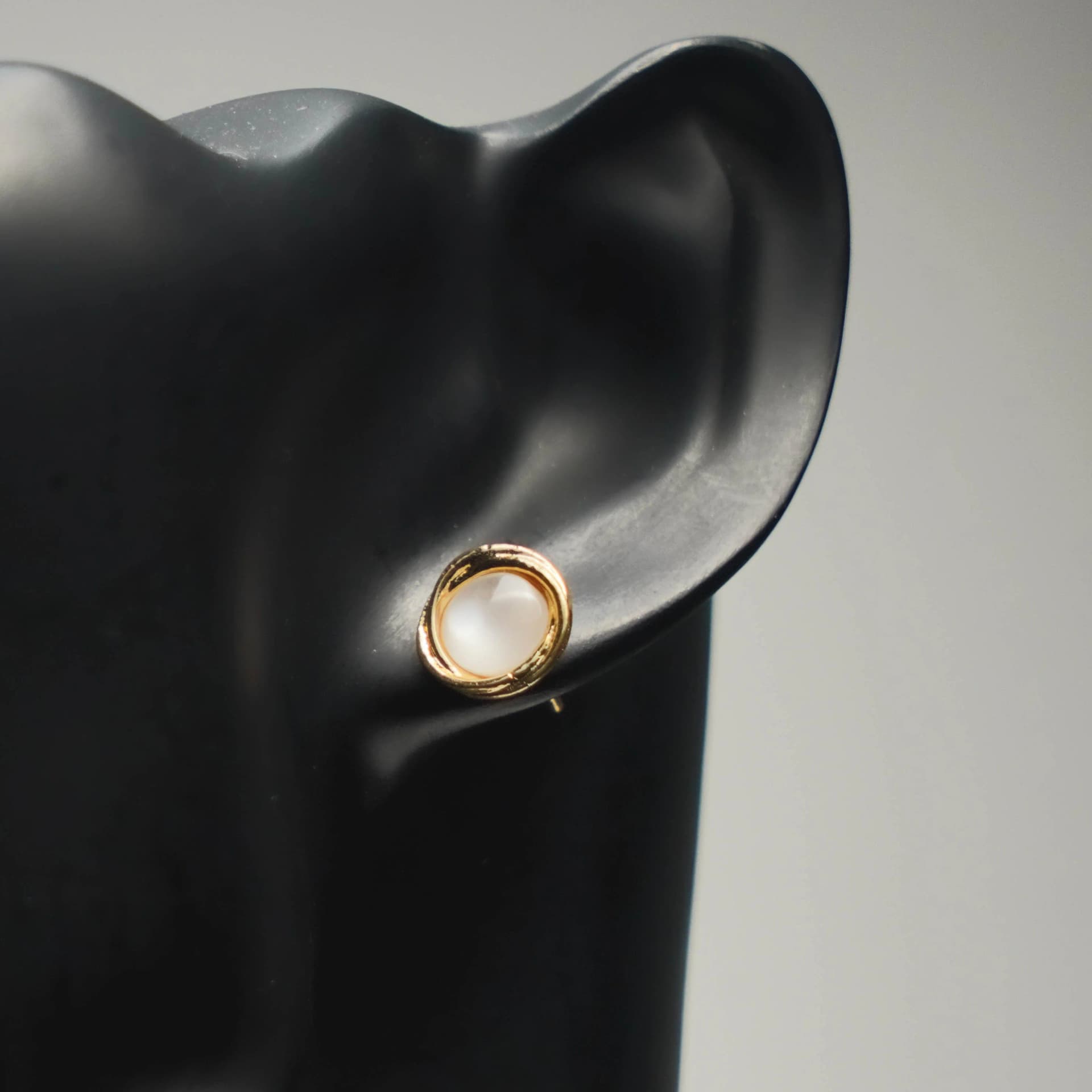Golden White Moon Earring