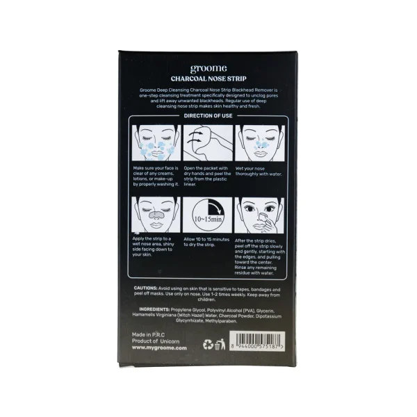Groome Black Head Remover Charcoal Nose stripsMonthly Pack 6 pcs 2